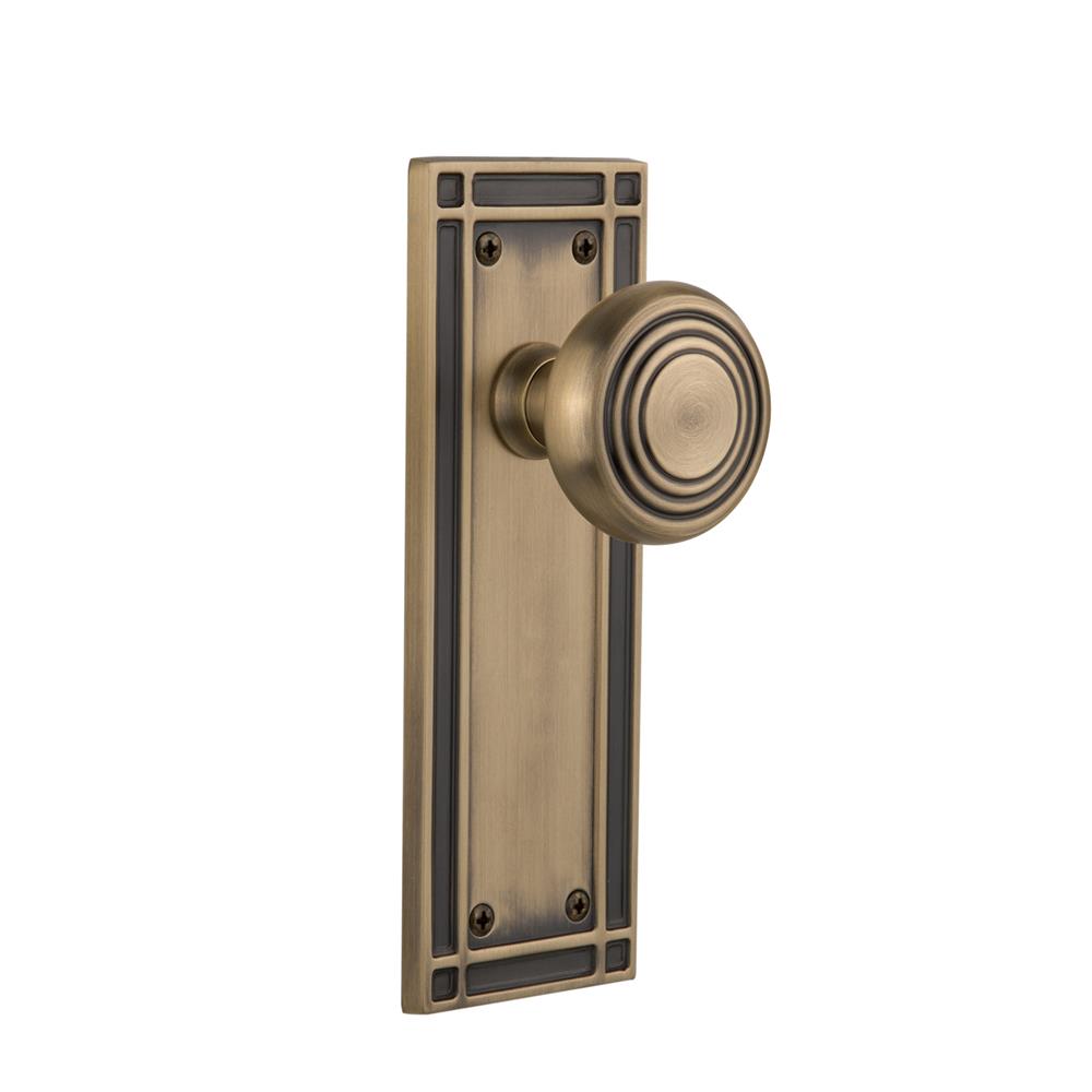 Nostalgic Warehouse MISDEC Complete Passage Set Without Keyhole Mission Plate with Deco Knob in Antique Brass